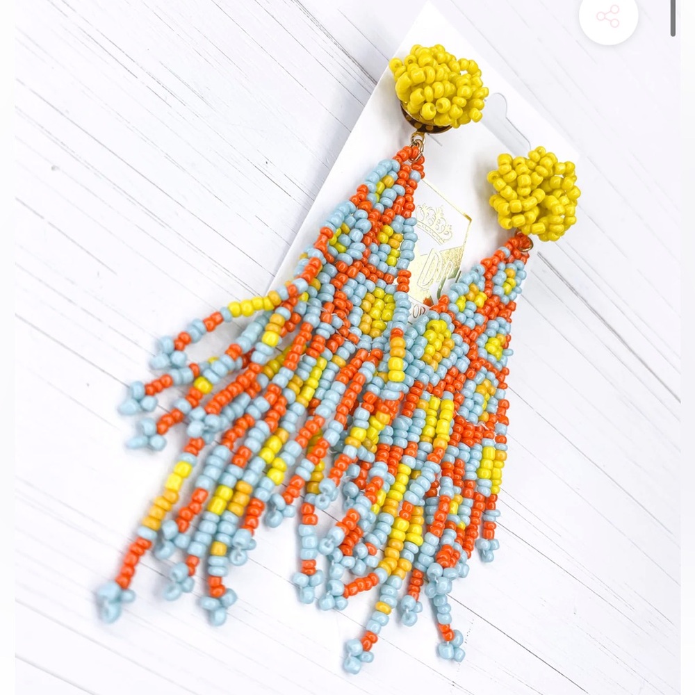 🐣NWT Treasured Jewels Colorful Beaded Fringe Earrings